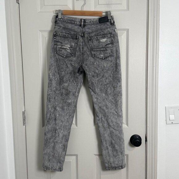 American Eagle Mom Jean Women 4 Gray Punk Grunge Y2K Relaxed Distressed Acid - Picture 2 of 14